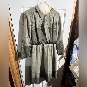 Floral Long Sleeve Dress in Olive Green